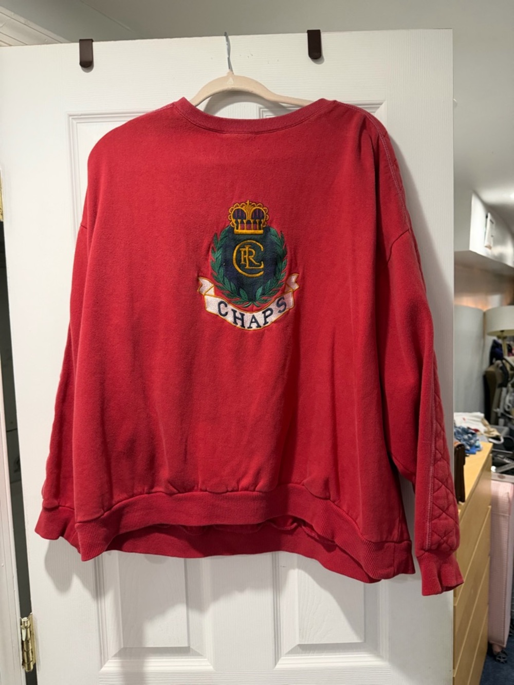 Chaps Red Embroidered Crest Crewneck Sweatshirt